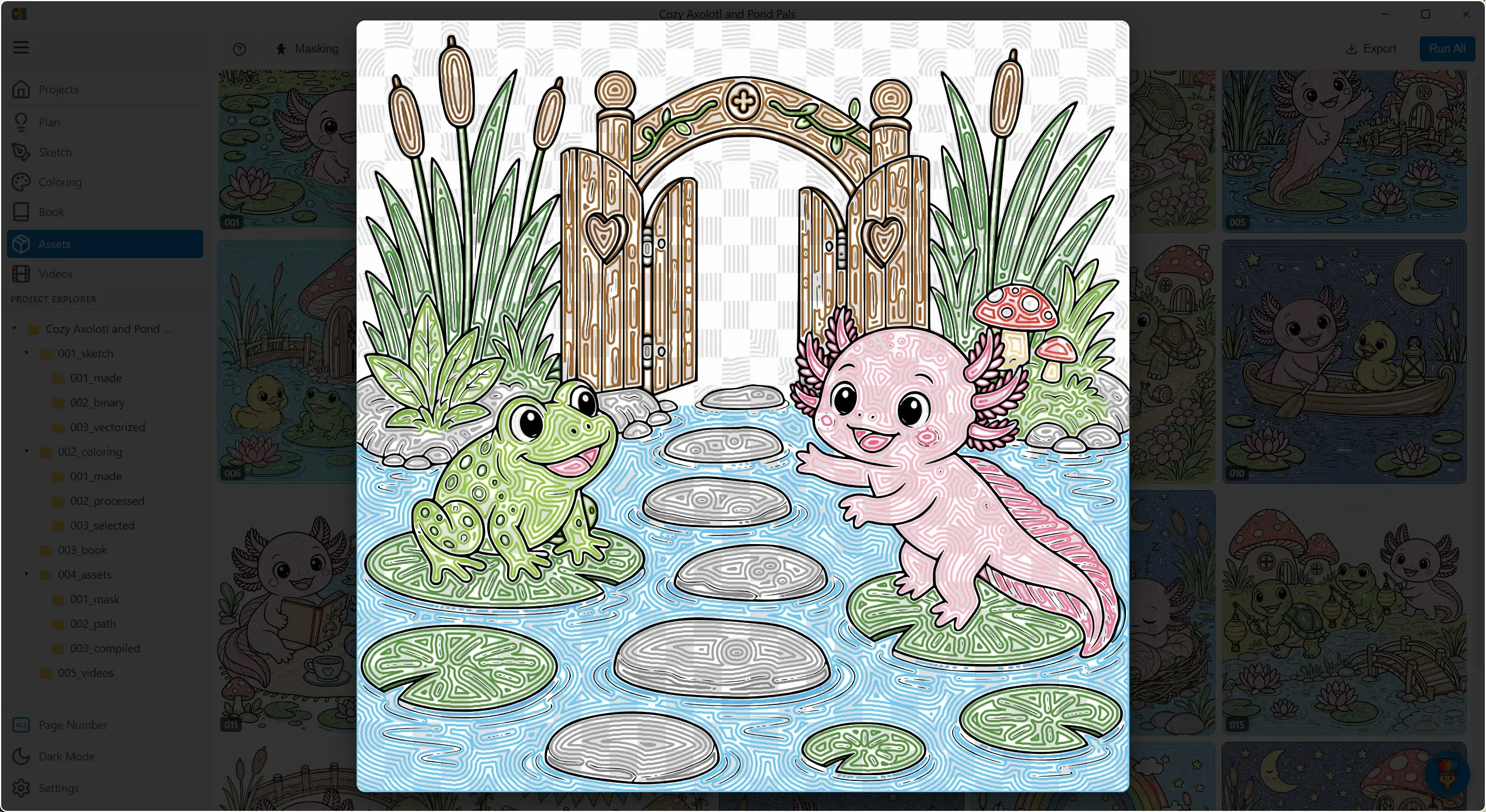 A compiled asset preview — the page mid-coloring, strokes filling each region