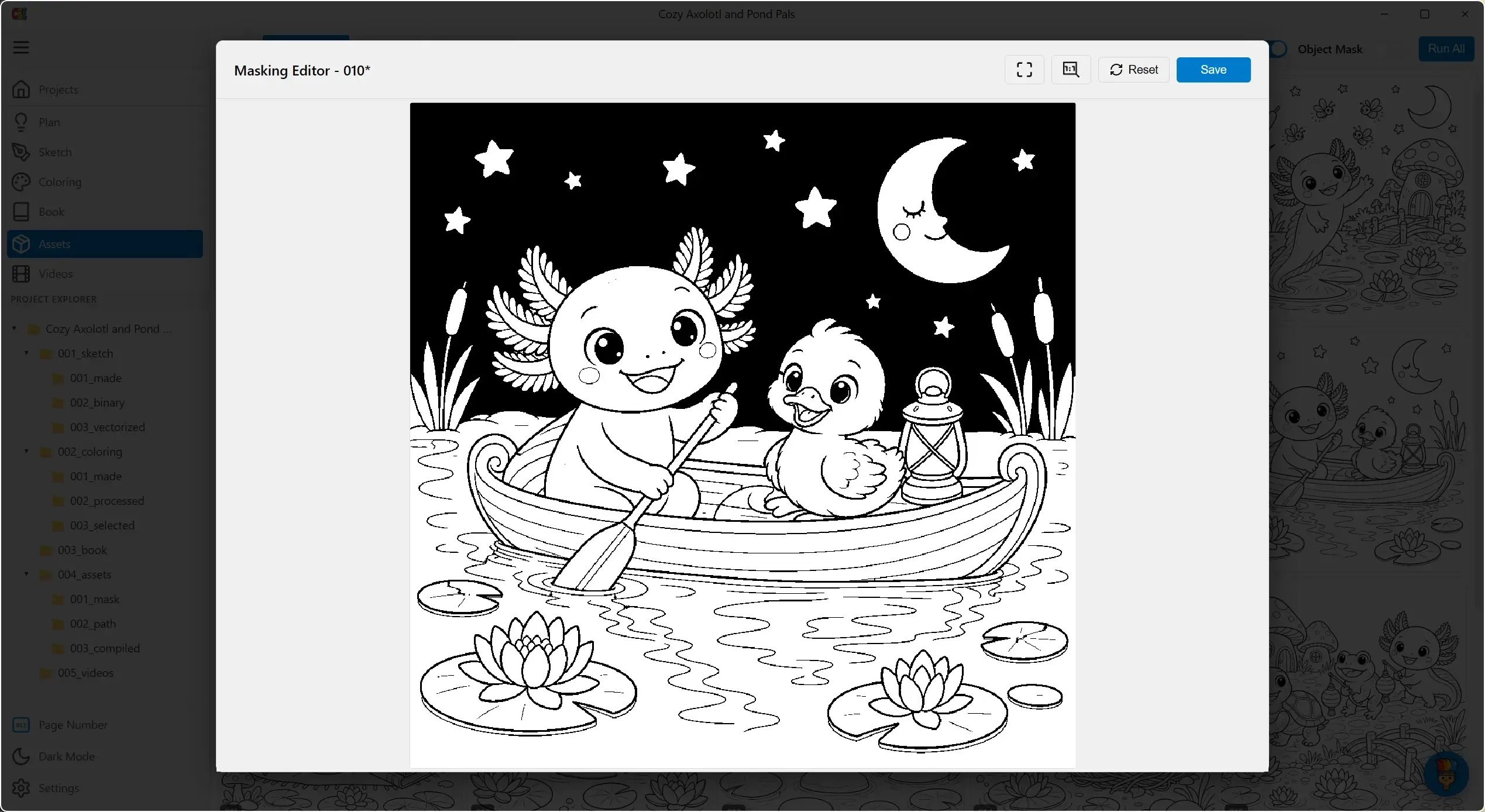 The Masking Editor with a night-sky background masked out in black