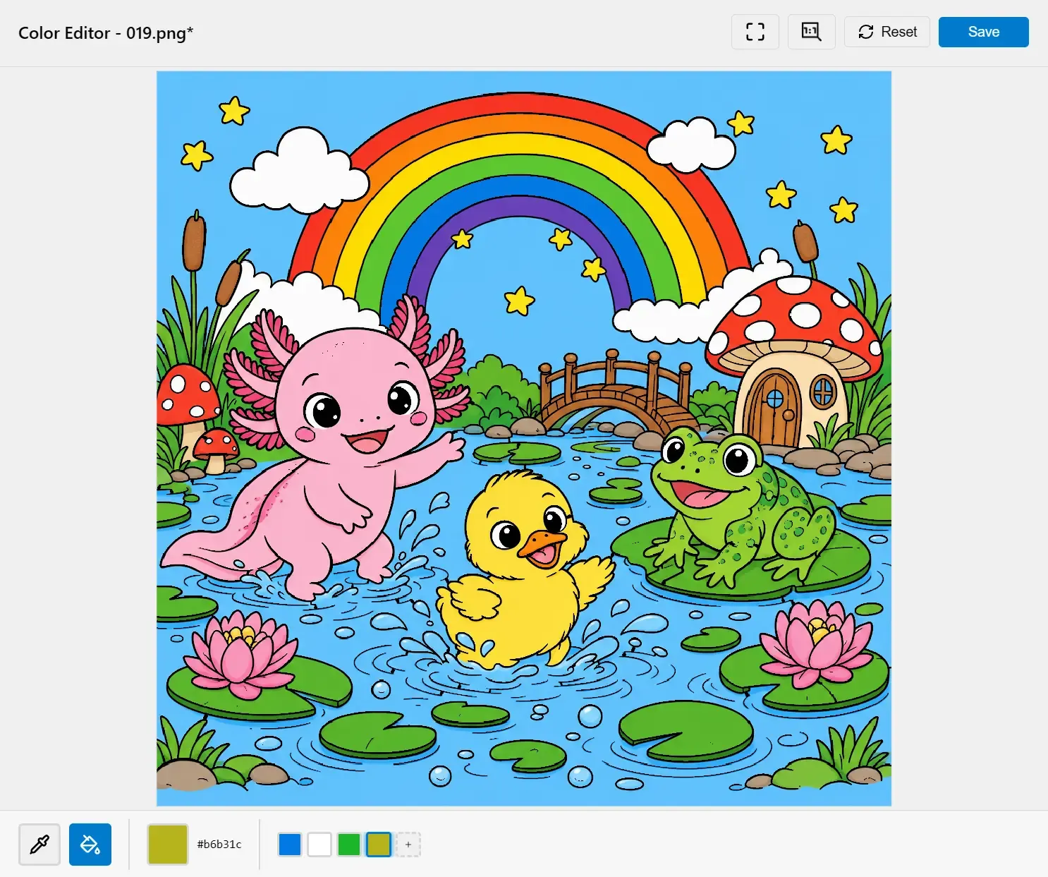 The Color Editor with eyedropper, paint bucket, and the palette swatch row