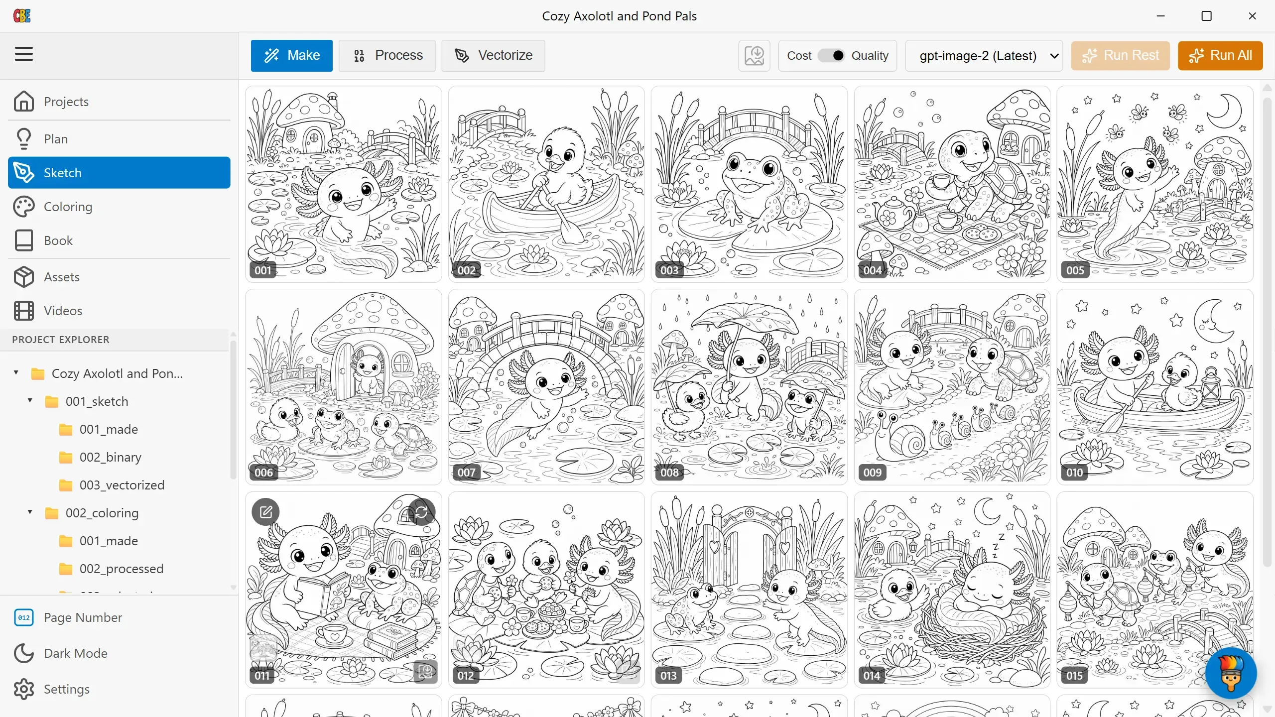The Make tab with a full grid of generated pages